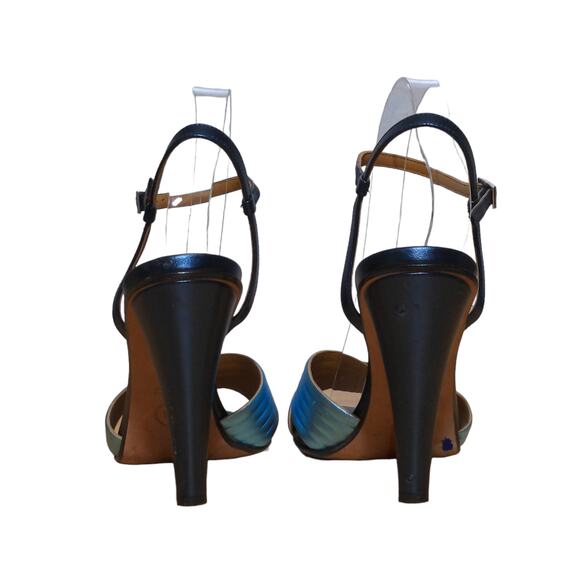Veronica Beard Olympia Quarter Strap Sandals Heels Blue Leather Ankle 41 - Picture 6 of 13